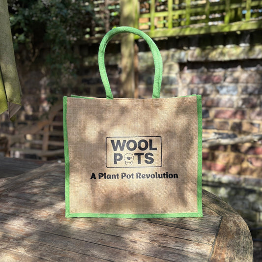 Reusable Hessian Shopping Bag with Flat Base – Durable Eco Tote (40x35x18cm) - Green