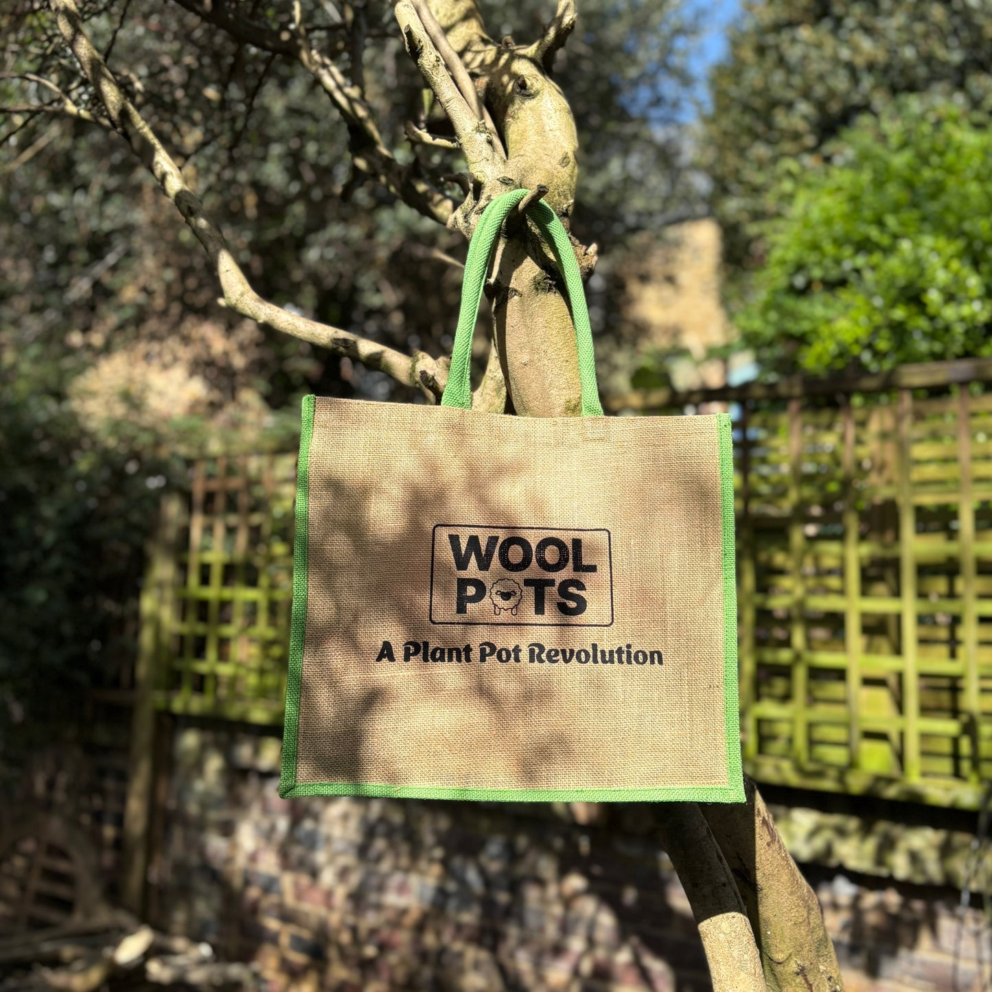 Reusable Hessian Shopping Bag with Flat Base – Durable Eco Tote (40x35x18cm) - Green