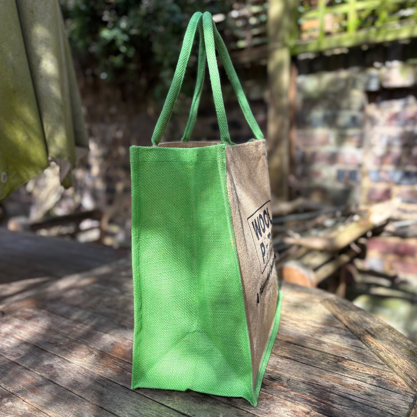 Reusable Hessian Shopping Bag with Flat Base – Durable Eco Tote (40x35x18cm) - Green