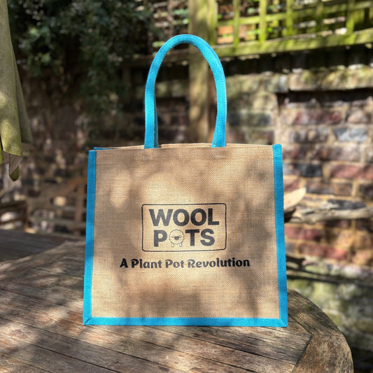 Reusable Hessian Shopping Bag with Flat Base – Durable Eco Tote (40x35x18cm) - Light Blue