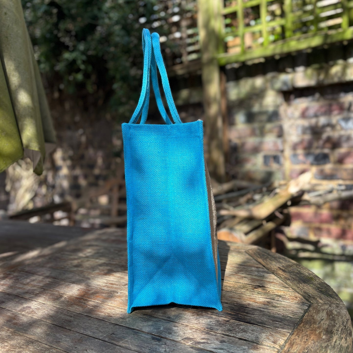 Reusable Hessian Shopping Bag with Flat Base – Durable Eco Tote (40x35x18cm) - Light Blue